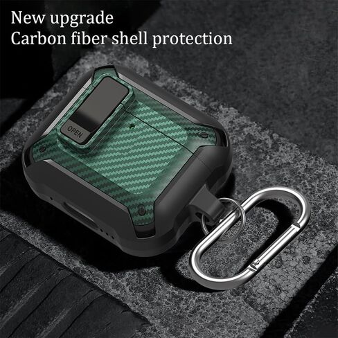 Lock Case Compatible with AirPods 4 with Active Noise Cancellation with Keychain, Carbon Fiber Military Armor Shockproof Protective Case for Men Women in Saudi Arabia
