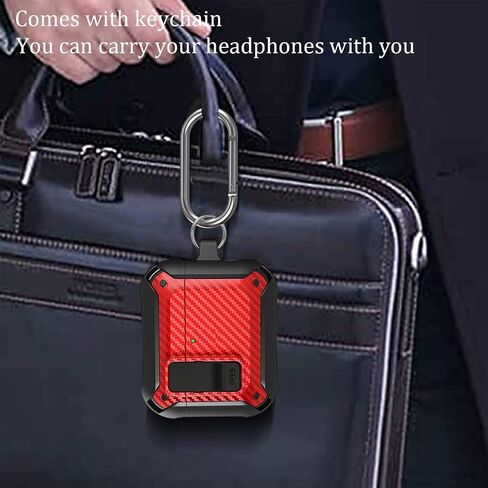 Lock Case Compatible with AirPods 4 with Active Noise Cancellation with Keychain, Carbon Fiber Military Armor Shockproof Protective Case for Men Women in Saudi Arabia