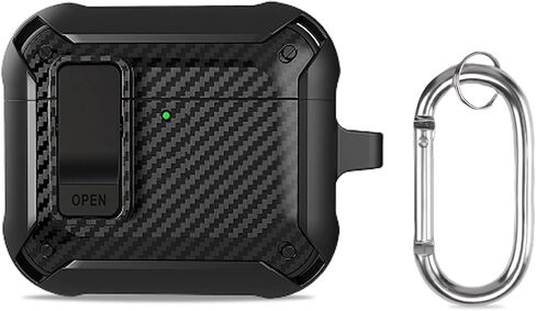 Lock Case Compatible with AirPods 4 with Active Noise Cancellation with Keychain, Carbon Fiber Military Armor Shockproof Protective Case for Men Women in Saudi Arabia