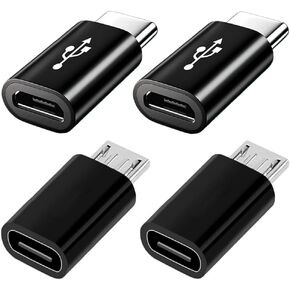 Micro USB to USB C Adapter 4 Pack, Type C Male to Micro USB Female Adapter and Micro USB Male to USB C Female Adapter Compatible with Samsung Galaxy, Huawei, Android Phones and More, Black