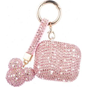 Luxurious Shining Rhinestone Diamante Apple AirPods Case, Bling Sparkle Protective Cover Carrying Mickey Ball Keychain for Airpods 2nd & 1st Gen,Shockproof Anti-Scratch Anti-dust (Pink)