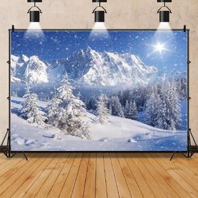 Leowefowa 10x8ft Vinyl Winter Snow Backdrop Winter Snow Mountain Photography Background Winter Wonderland Backdrop White Snow Forest Background for Happy New Party Decor Banner Photo Booth Props