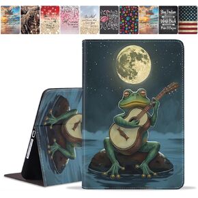 Case for iPad 9th/8th/7th Gen (2021/2020/2019) 10.2 Inch, Slim PU Leather Cover, Adjustable Stand with Auto Wake/Sleep Case for iPad Air (3rd Gen) 10.5 Inch 2019, Frog Playing Guitar