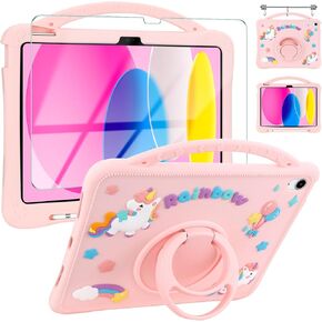 Coolden for iPad 10th Generation Case for Kids Girls 10th Gen iPad Case with Screen Protector Stand Handle Pencil Holder Cute Unicorn Shockproof Protective Case for iPad 10th Gen Case 10.9 Inch Pink