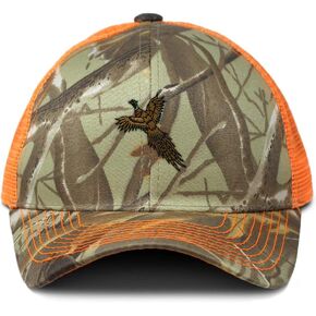 Speedy Pros Camo Mesh Trucker Hat Pheasant A Embroidery Cotton Neon Hunting Baseball Cap Strap Closure One Size Orange Camo Design Only