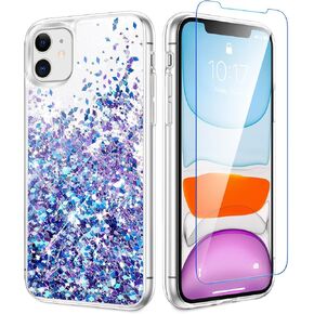 Caka Glitter Case for iPhone 11 Glitter Case Liquid Bling Sparkle Luxury Fashion Flowing Floating Shining Quicksand Soft TPU Clear Women Girls Case for iPhone 11 (6.1 inch)(Blue Purple)
