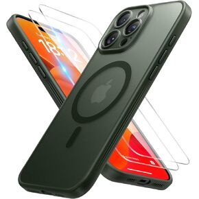 FlyReal Designed for iPhone 15 Pro Max Case, Compatible with Magsafe, Upgraded Slim Matte [Full Camera Protection] [15FT Military Grade Protection] with 2 Screen Protectors, 6.7" - Black