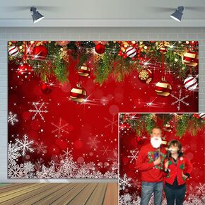 Red Christmas Photography Backdrop Vinyl 7X5FT Winter Holiday Party Photo Background New Year Eve Family Party Decorations Banner Photo Booth