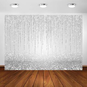 Avezano Sliver Cotton Backdrop Glitter Effect (Not Real) Birthday Party Decorations Silver Bokeh Baby Shower Photography Background Wedding Bridal Shower Prom Graduation Party Backdrops (7x5ft)