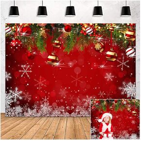 Red Christmas Photography Backdrop Vinyl 7X5FT Winter Holiday Party Photo Background New Year Eve Family Party Decorations Banner Photo Booth