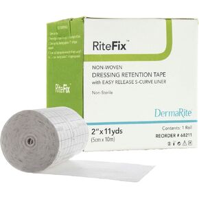 شريط الاحتفاظ بالملابس غير المنسوج من RiteFix - 4 بوصة × 11 ياردة - مع بطانة منحنية على شكل حرف S سهلة الإصدار لتطبيق مريح، نفاذية للرطوبة والهواء، لاصق مضاد للحساسية، غير معقم، خالٍ من اللاتكس