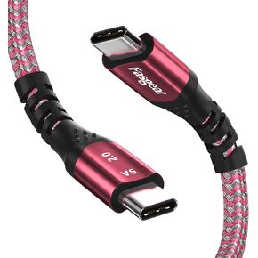 Fasgear USB C to USB C 100W Cable 1.6ft,2-Pack Short Braided 5A Fast Charging PD Type-C 2.0 Cords Compatible for MacBook Pro,Chromebook,Pixelbook,i-Pad Pro 2018/2020,Galaxy S21 S20+,Switch,PS 5,Red