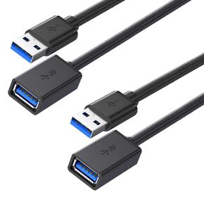 2 Pack 1.65FT USB 3.0 Extension Cable Type A Male to Female Extension Cord Withstands Fast Data Transfer Compatible with USB Keyboard, USB Hub, Mouse, Webcam, Printer, Hard Drive and More