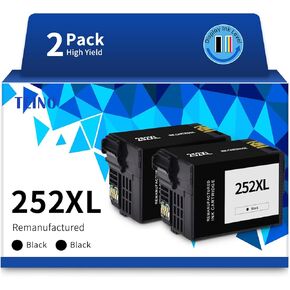 TEINO 252XL 252 Black Ink Cartridges Remanufactured Ink Cartridge Replacement for Epson 252 XL 252XL Ink Cartridges for Epson Workforce WF-7710 WF-3640 WF-7720 WF-3620 WF-7620 Printer (Black, 2 Pack)