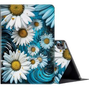 FUYOCWE for iPad Pro 13 Inch Case (M4,7th Generation,2024 Model A2925,A2926,A3007),PU Leather Slim Folding Stand Case for iPad 13" 7th Gen,Auto Sleep Wake Cover -White Daisy Flolwers