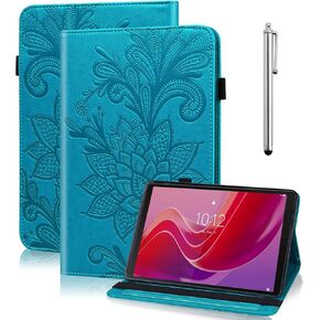 Case for Lenovo Tab M11 (TB-330FU/330XU) 11" Case 2024, Embossed Lace PU Leather Flip Folio Protective Tablet Case with Elastic Band & Card Slots/Holder, Multi-Angle Viewing Stand Cover, Blue