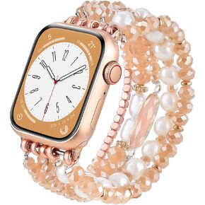 V-MORO Bead Boho Bracelets Compatible with Apple Watch Series 8/7/SE/6/5/4/3/2/1/SE iWatch Bands 38mm 40mm 41mm 42mm 44mm 45mm, Rose Gold, 38mm/40mm/41mm