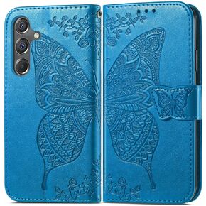MEUPZZK for Samsung Galaxy A15 5G Wallet Case, Embossed Butterfly Premium PU Leather [Kickstand] [Card Slots] [Wrist Strap] [6.5 inch] Phone Cover for Samsung A15 5G (A-Lavender)