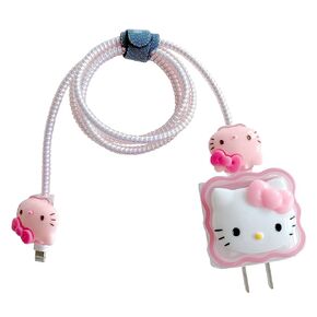 DIY Cable Protector Charger Wire Saver - Data Cable18W/20W USB-C Charger Line Protector-Compatible with iPhone 11 12 13 14 Pro Max (Pink Kitty)