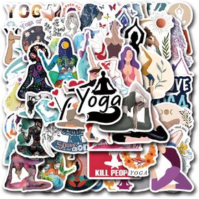 Yoga Stickers 55 Pcs Meditation Spiritual Stickers for Girls,Waterproof Yug Position Breathing Meditation Stickers for Water Bottle Laptop Car Bumper Luggage Phone Case