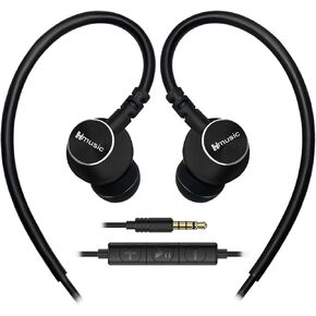 Hmusic Sports Earbuds Wired with Microphone, USB Type C Metal Shell Earplugs in-Ear Headphones with Over Ear Hook Earphones for Sports, Running, Workout, Exercising, Gym (Black)