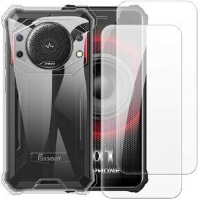 Case for Fossibot F101 + 2 x Screen Protector Tempered Glass Protective Film - [2 Pack] Soft Gel TPU Silicone Protection Case for Fossibot F101 (5.45") (Transparent)