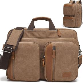 3 in 1 Laptop Shoulder Bag: 17.3'' Canvas Messenger Bag Convertible Backpack Briefcase with Multiple Pockets & Laptop Sleeve for Men Work, Carry On Crossbody Bag for Notebook, Grey
