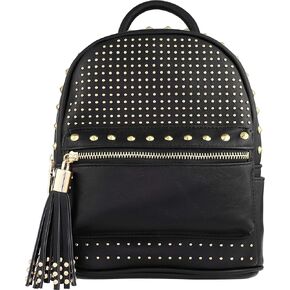 B BRENTANO Vegan Studded Mini Daypack with Tassel Accents (Navy)