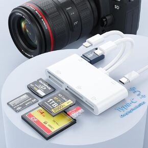 7-in-2 USBC Lightning Multi Memory Card Reader, 5Gbps High-Speed Lightning-Type C Double Connector to SD/TF/CF/Micro SD/XD/MS/USB 3.0/USBC Charging Slots, SD Card Reader for iPad/iPhone/Android