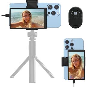 شاشة مراقبة سيلفي لمدونة فيديو للهاتف مقاس 5 بوصات من APEKX، شاشة مدونة فيديو محسنة للهاتف للبث المباشر، شاشة سيلفي مدمجة متوافقة مع iPhone Android لإنشاء محتوى Vlogging وTikTok (أسود) in Kuwait