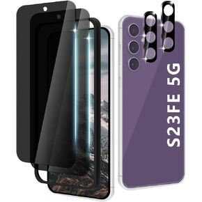 [2+2 Pack Galaxy S23 FE 5G Privacy Screen Protector with Camera Lens Protector, 9H Tempered Glass, Ultrasonic Fingerprint Support, Bubble-Free, Anti Spy for Samsung Galaxy S23 FE 5G
