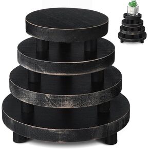 Geetery 4 Pcs Wooden Risers for Display Wood Pedestal Stand for Display Mini Riser Stand Round Wooden Riser Holder Rustic Farmhouse Riser for Decor Tiered Tray Decor Riser for Home Kitchen, 4 Size