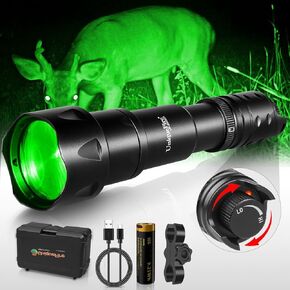 UniqueFire 2002D LED Red Flashlight for Night Hunting, Fresnel Lens Zoomable Predator Red Light Rechargeable with Rapid Dimmer Switch & Bracket, Hog Coyote Red Hunting Light Flashlight