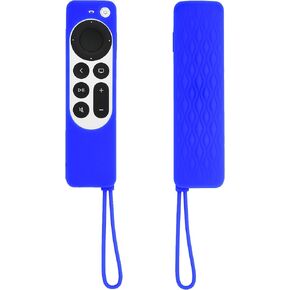 Silicone Case for Apple TV Siri Remote 2021 2022 - Anti Slip Shockproof Soft Remote Protective Cover for Apple TV 4K / HD Siri (2nd Gen/ 3rd Gen) Remote Control with Lanyard - Dark Blue