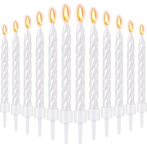 60 Pieces Gold Birthday Candles Spiral Cake Candles Metallic Cake Cupcake Candles Short Thin Birthday Candles with Holders for Birthday Wedding Party Cake Decorations (Gold, Silver, Rose Gold)