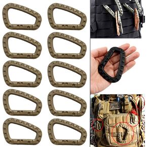 JCPLYNN Carabiner Tactical 10Pcs/12Pcs Enforcement Polymer Light Weight D-Ring Locking Hanging Hook Tactical Link Snap Keychain (10Pcs Khaki)