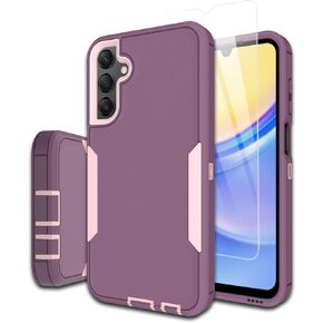 Dahkoiz for Samsung Galaxy A25-5G Phone Case, and Screen Protector, Dust-Proof Port Cover, Full Body Non-Slip Rubber Covered, Wear-Resistant & Drop-Proof, Support Magnetic Car Mount, Black/Black