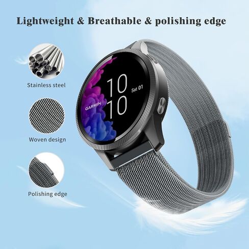 18mm Metal Mesh watch band Compatible with Garmin Venu 2s/ Venu 3S/Vivoactive 4s/Vivomove 3S/forernnner 255s bands,Quick Release milan Replacement Band for Garmin Forerunner 255S/ 265S Women Men in Saudi Arabia