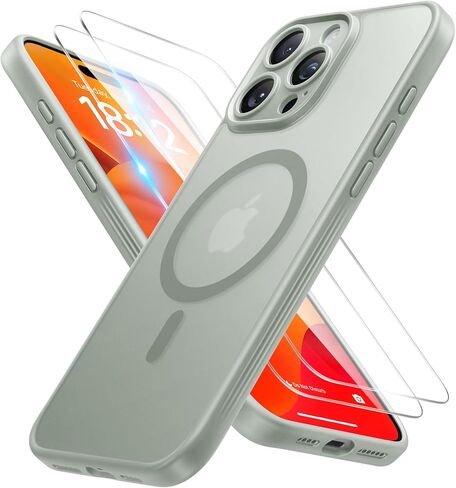 حافظة FlyReal مصممة لهاتف iPhone 15 Pro Max، متوافقة مع Magsafe، رفيعة غير لامعة مطورة [حماية كاملة للكاميرا] [حماية من الدرجة العسكرية 15FT] مع 2 واقي شاشة، 6.7 بوصة - أسود in Kuwait