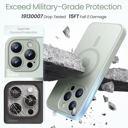 حافظة FlyReal مصممة لهاتف iPhone 15 Pro Max، متوافقة مع Magsafe، رفيعة غير لامعة مطورة [حماية كاملة للكاميرا] [حماية من الدرجة العسكرية 15FT] مع 2 واقي شاشة، 6.7 بوصة - أسود in Kuwait