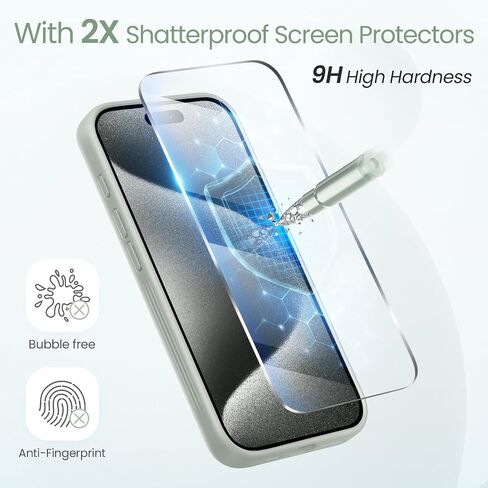 حافظة FlyReal مصممة لهاتف iPhone 15 Pro Max، متوافقة مع Magsafe، رفيعة غير لامعة مطورة [حماية كاملة للكاميرا] [حماية من الدرجة العسكرية 15FT] مع 2 واقي شاشة، 6.7 بوصة - أسود in Kuwait