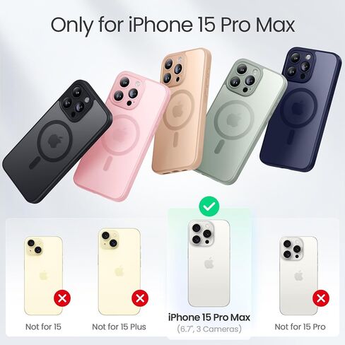 حافظة FlyReal مصممة لهاتف iPhone 15 Pro Max، متوافقة مع Magsafe، رفيعة غير لامعة مطورة [حماية كاملة للكاميرا] [حماية من الدرجة العسكرية 15FT] مع 2 واقي شاشة، 6.7 بوصة - أسود in Kuwait
