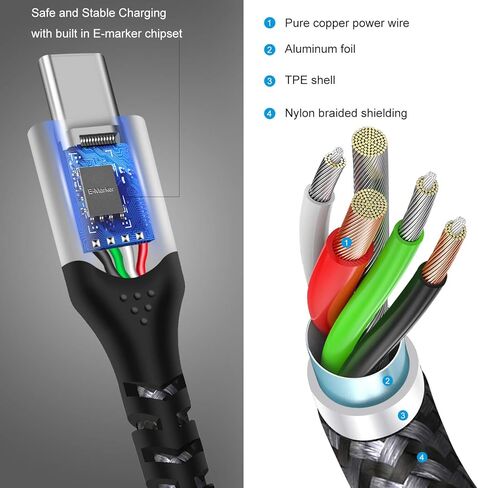 Fasgear USB C to USB C 100W Cable 1.6ft,2-Pack Short Braided 5A Fast Charging PD Type-C 2.0 Cords Compatible for MacBook Pro,Chromebook,Pixelbook,i-Pad Pro 2018/2020,Galaxy S21 S20+,Switch,PS 5,Red in Kuwait