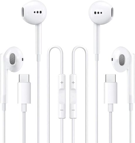 [عبوتان] سماعات رأس USB C لهاتف iPhone 15، سماعات أذن سلكية من النوع C مع ميكروفون وجهاز تحكم عن بعد لإلغاء الضوضاء لهاتف iPhone 15 Plus/15 Pro، وGalaxy S23/S22/S21، وUltra Note 10/20، وPixel 7، وOnePlus، وAndroid in Saudi Arabia