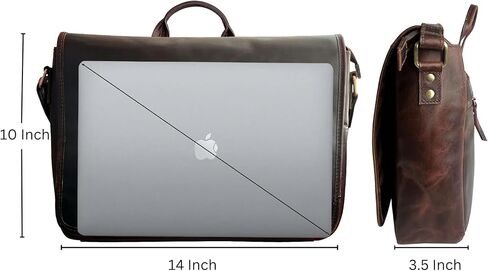 Leather Messenger Bag for Men 14" Full Grain Leather Laptop Bag Vintage Crossbody Office Satchel Travel Shoulder Bag in Saudi Arabia
