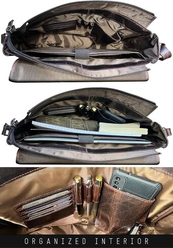 Leather Messenger Bag for Men 14" Full Grain Leather Laptop Bag Vintage Crossbody Office Satchel Travel Shoulder Bag in Saudi Arabia