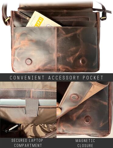 Leather Messenger Bag for Men 14" Full Grain Leather Laptop Bag Vintage Crossbody Office Satchel Travel Shoulder Bag in Saudi Arabia