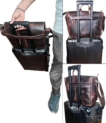 Leather Messenger Bag for Men 14" Full Grain Leather Laptop Bag Vintage Crossbody Office Satchel Travel Shoulder Bag in Saudi Arabia