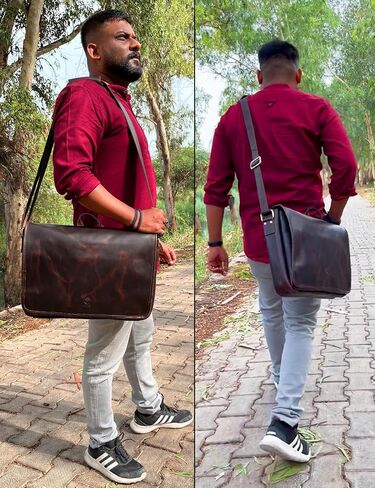 Leather Messenger Bag for Men 14" Full Grain Leather Laptop Bag Vintage Crossbody Office Satchel Travel Shoulder Bag in Saudi Arabia