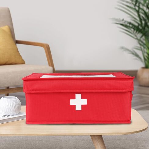 صندوق دواء للإسعافات الأولية، صندوق لوازم مجموعة الإسعافات الأولية من الكتان، صندوق تخزين الأدوية، حقيبة طبية، منظم زجاجات حبوب الدواء، صندوق الإسعافات الأولية الفارغ مع غطاء لمجموعة أدوات الطوارئ للمنزل والسفر - رمادي in Kuwait
